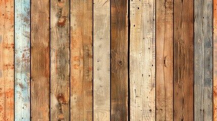 Fototapeta premium A close-up image displays diverse shades of wood planks adorning a wooden wall's side