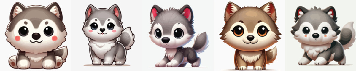 collection of cute and wolf vectors