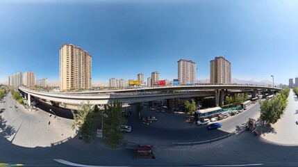 Fototapeta premium Panoramic View of Urban Highway and Residential Buildings 
