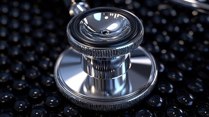Close-up of a Chrome Stethoscope on Dark Background