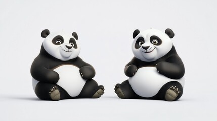 Naklejka premium Cute cartoon pandas sitting together, showcasing their playful nature in a light background environment for joyful vibes