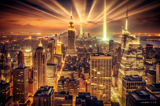 Vintage NYC lights shine: a nostalgic night photography tribute to the city.