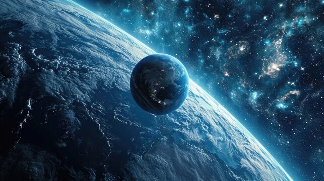 Blue Nebula: High-Res Space Imagery with Abstract Galaxy and Planetary Elements by