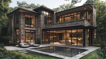 Obraz premium Modern stone house with pool.