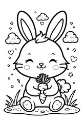 Obraz premium Cute Cartoon Bunny with Carrot Coloring Page for Kids