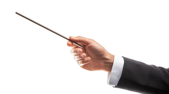 A conductor's hand holding a baton, isolated, on a Transparent Background - Powered by Adobe