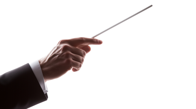 A conductor's hand holding a baton, isolated, on a Transparent Background