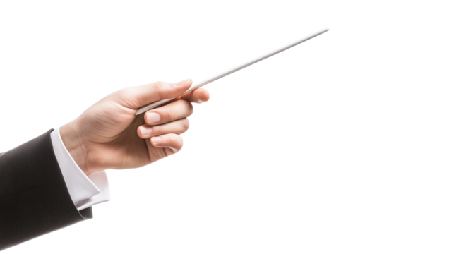 A conductor's hand holding a baton, isolated, on a Transparent Background