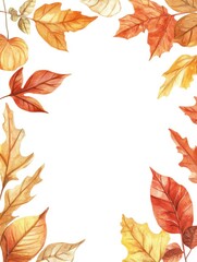 Autumn leaves frame a white background space