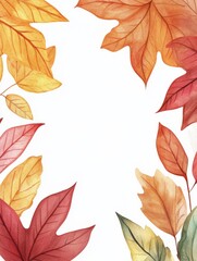 Autumn leaves frame watercolor design background