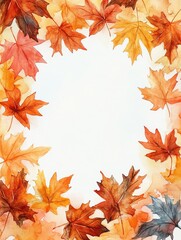 Autumn Maple Leaves Frame Watercolor Painting