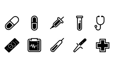Pharmacy icons set. set of pharmacy outline icons such as medical