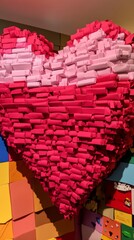 Obraz premium Heart crafted from layers of folded paper in red and pink, showcasing intricate textures and design in a creative space
