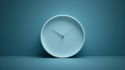 Minimalist clock on blue wall, time management concept.