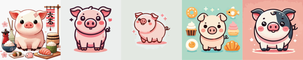 vector collection of cute pigs