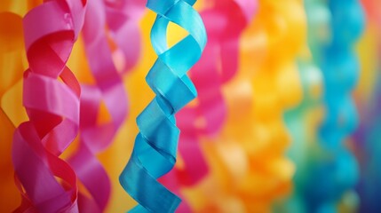 At birthday celebrations and other gatherings, colorful decorations with silk paper ribbons are typical, evoking a joyous mood with copy space images. -