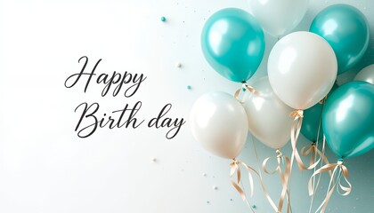 Happy Birthday Celebration with Teal and White Balloons Festive Party Decorations