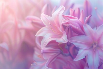 Fototapeta premium Spring floral close up with lilias bouquet and petals.