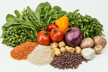 Assortment of vegetables, legumes, and grains.