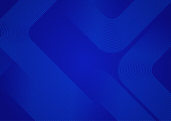 An abstract blue background with a curved line pattern features fluid lines that create a modern and dynamic visual effect.