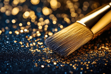 Fototapeta premium A close up of a makeup brush on a glittery surface