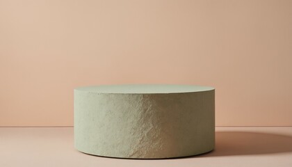 Small circular podium with muted green and soft peach textures
