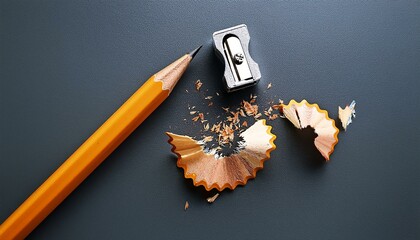 pencil and sharpener on dark surface