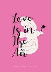 Romantic lettering, heart, bird composition. Love calligraphy for 14 February, Saint Valentine's day. Postcard vector illustration