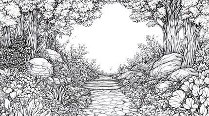 Stone Steps Leading Through A Lush Forest Garden