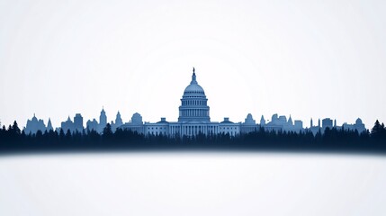 Silhouette of Capitol Building with City Skyline and Trees
