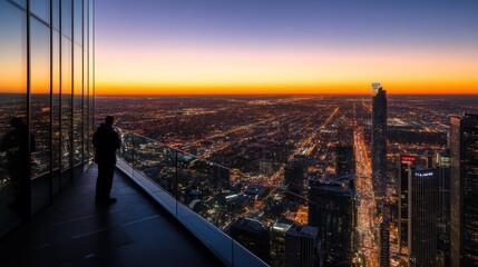 Silhouette of a Man Witnessing a Sunset over Skyline