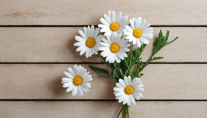 White daisy on a light wooden table flat lay
