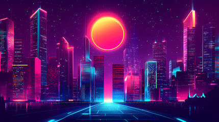 Neon gaming geometric abstract glowing cyberpunk style banner for advertising and promotion background wallpaper ai generated image. Nightspire. Illustration