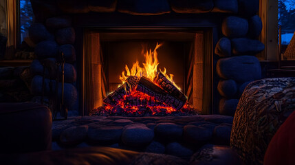 Warm Fireplace with Flames - Cozy and Inviting Home Atmosphere