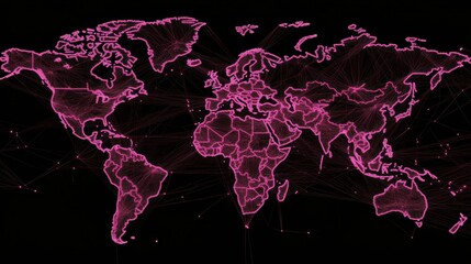 Global Network Connections: A Pink Illuminated World Map