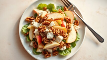 Plated Waldorf Salad with Fresh Greens, Grapes, and Walnuts