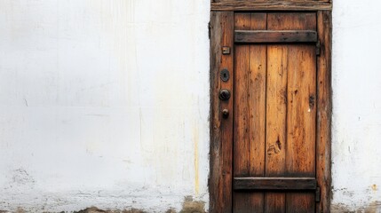 An lonely wooden door on a white background -