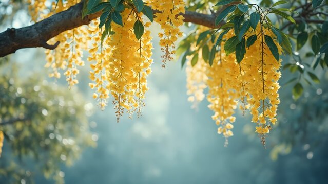 Stunning Golden Shower Tree Blossoms Hanging from Branches
