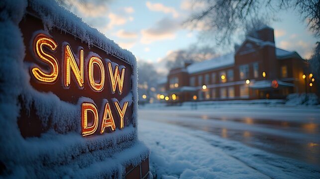 Sign that reads &ldquo;SNOW DAY&rdquo; - SCHOOL - CANCELLATION - HOLIDAY - BAD WEATHER - WINTER STORM - VACATION - WORK - EMPLOYEE 