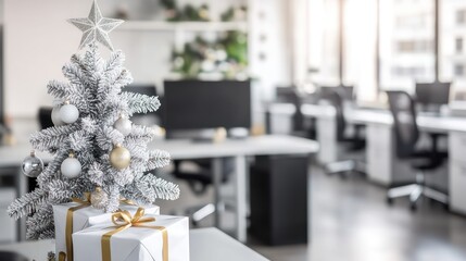 A Festive Office Christmas Tree with Presents