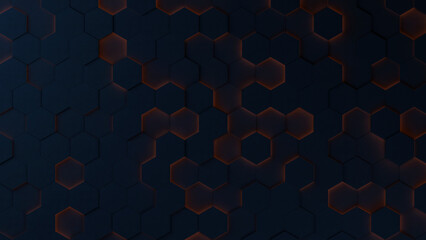 A dark blue and orange hexagonal pattern on a dark background