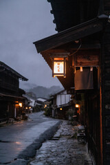 japanese temple in the night, mountain village