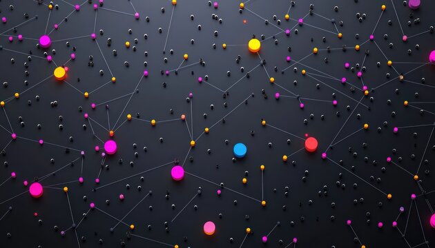 Minimal scatter plot with neon accents on dark grey.