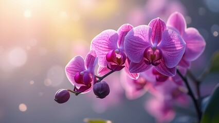 Naklejka premium Stunning Pink Orchid Flowers Blooming in Sunlight