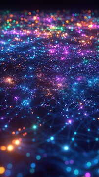 Multicolor scatter plot glowing softly on dark tones.