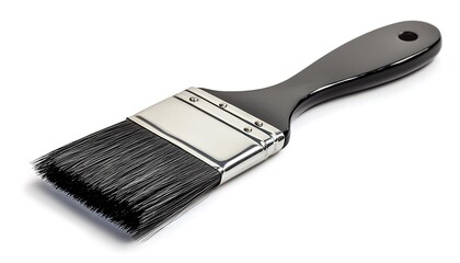 A flat paintbrush with a black handle and bristles for painting tasks.