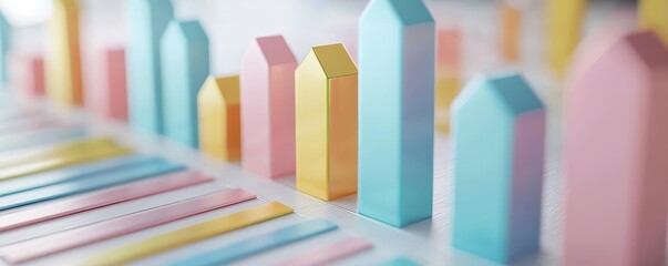 Obraz premium Pastel-colored bar chart indicating soft market growth.