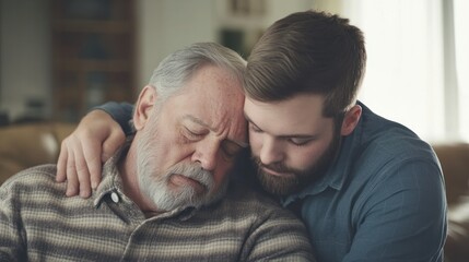 Fototapeta premium A Son's Comfort: A Tender Moment of Support and Empathy