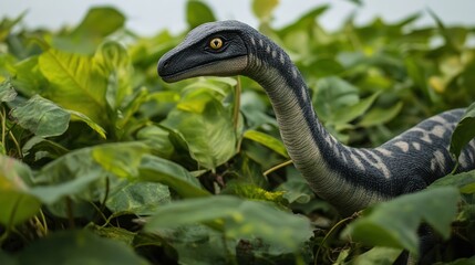 Obraz premium A Juvenile Coelurosaur in Lush Vegetation: A Glimpse into the Prehistoric World