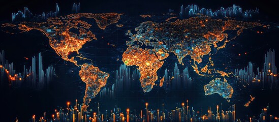 Vivid visualization of economic growth trends on a world map.